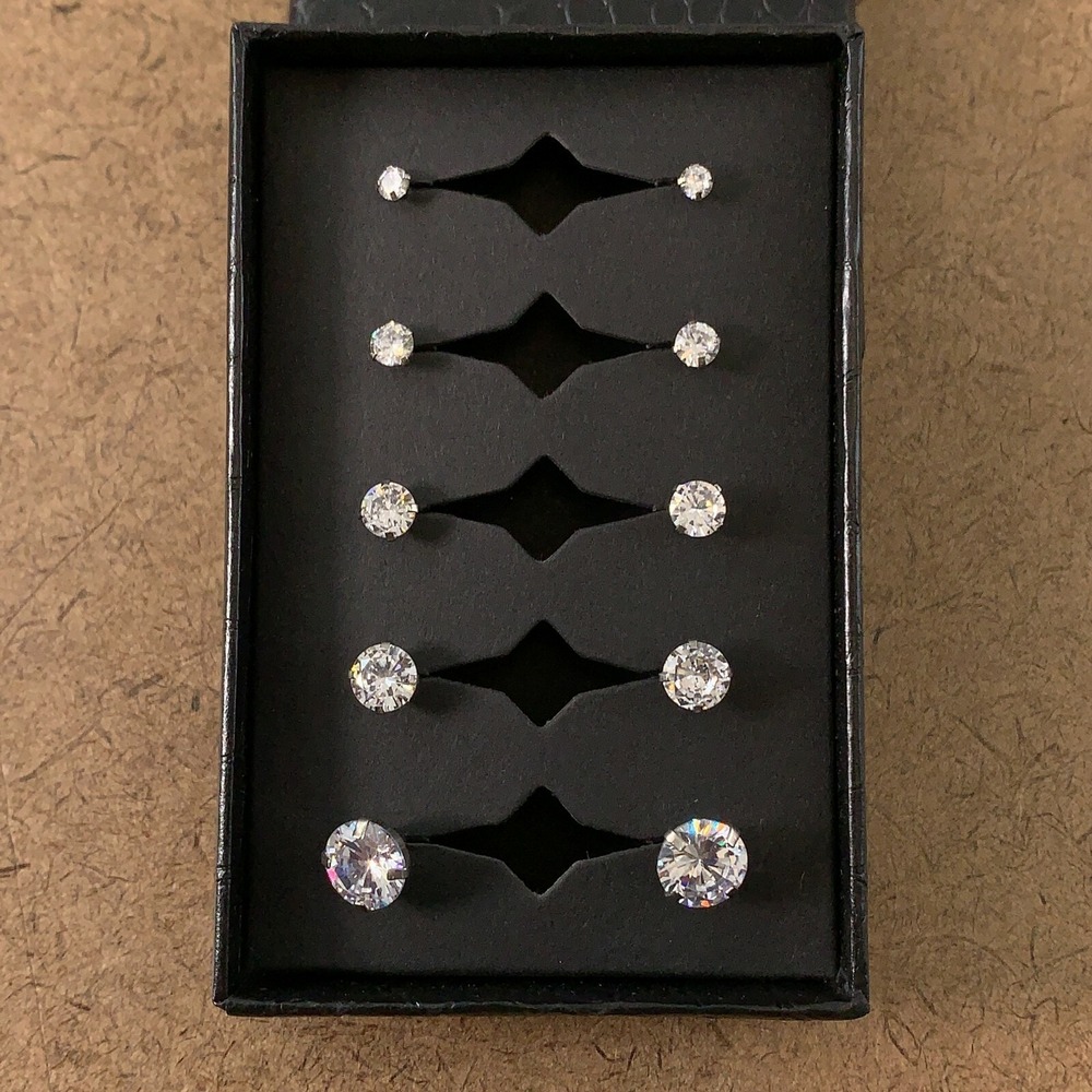 5 Pair Cubic Zirconia Hypoallergenic Surgical Steel Round Helix Earrings NWT